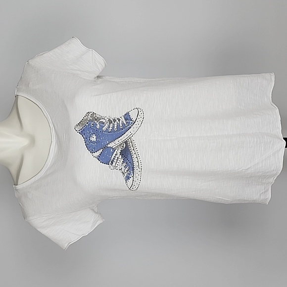 For The Republic Women's White Tee Shirt High Top Blue Rhinestone Sneaker Size S - Picture 6 of 15